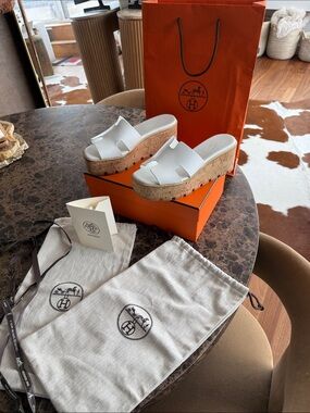 Hermès White Platform Sandals